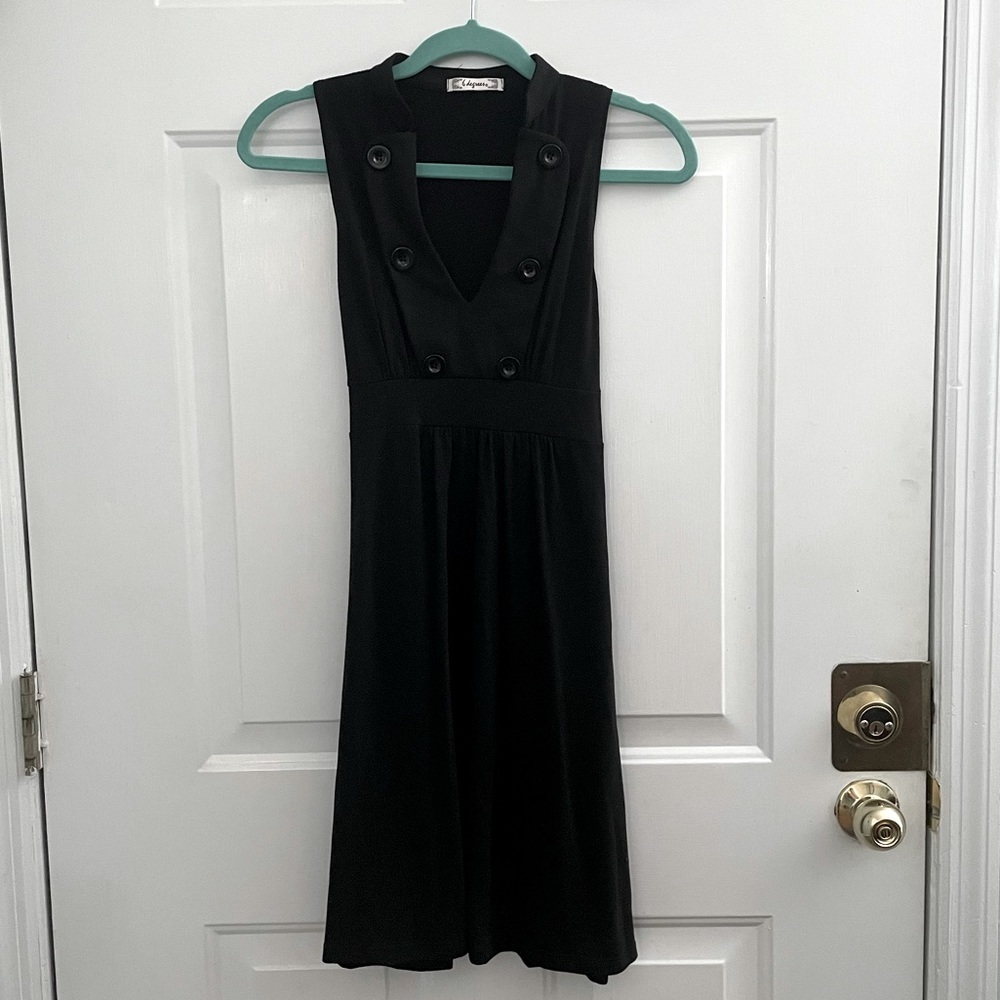 Black Dress w/Deep V & Button Details